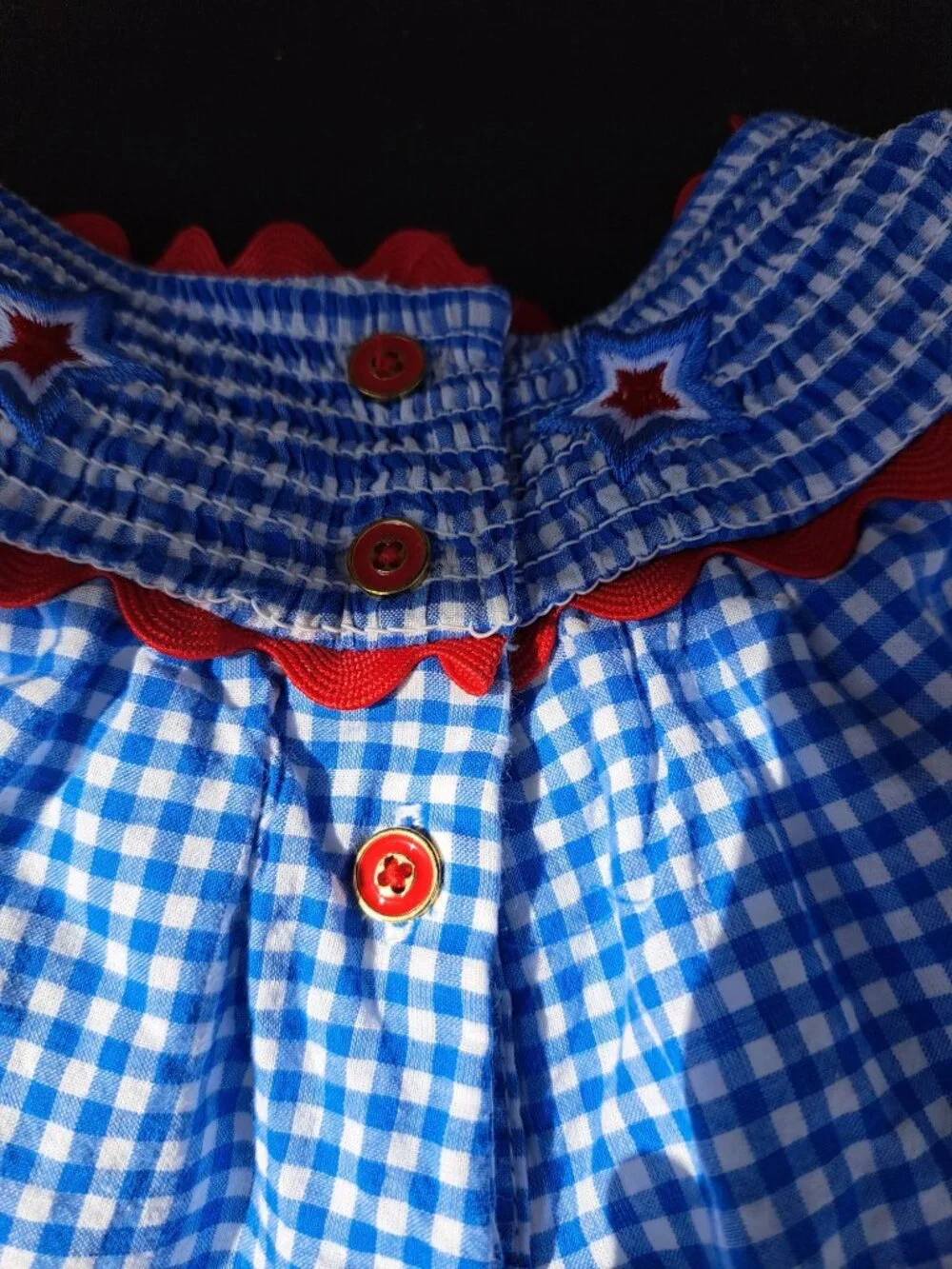 Cynthia Rowley Toddler Girls Blue Gingham Smocked Dress Red Star Embroidery 2T - Picture 7 of 9